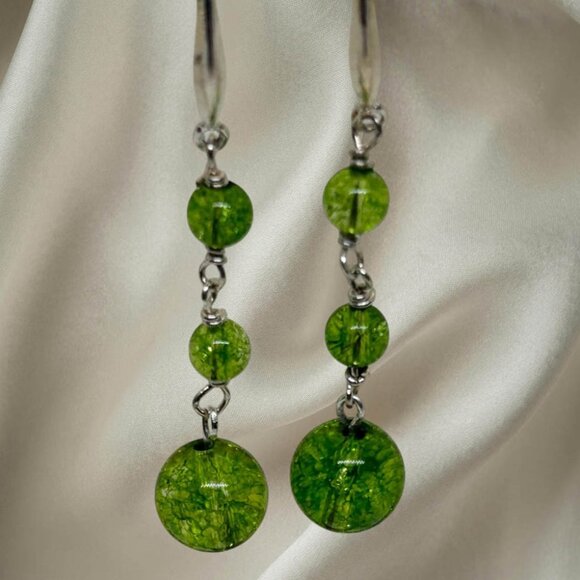 Peridot, And Sterling Silver, Dangle  Earrings - Picture 1 of 3
